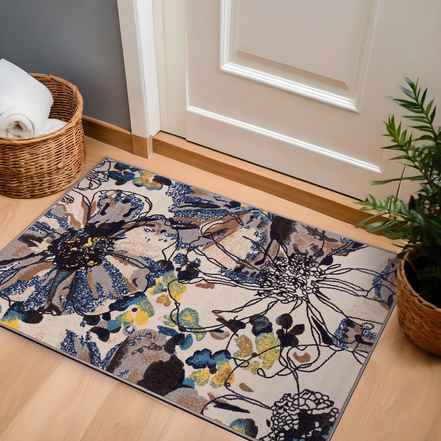 World Rug Gallery Modern Bright Flowers Non-Slip Area Rug - Cream 2'7"x4':  Low Pile,  Floral,  Stain-Resistant,  Indoor Use