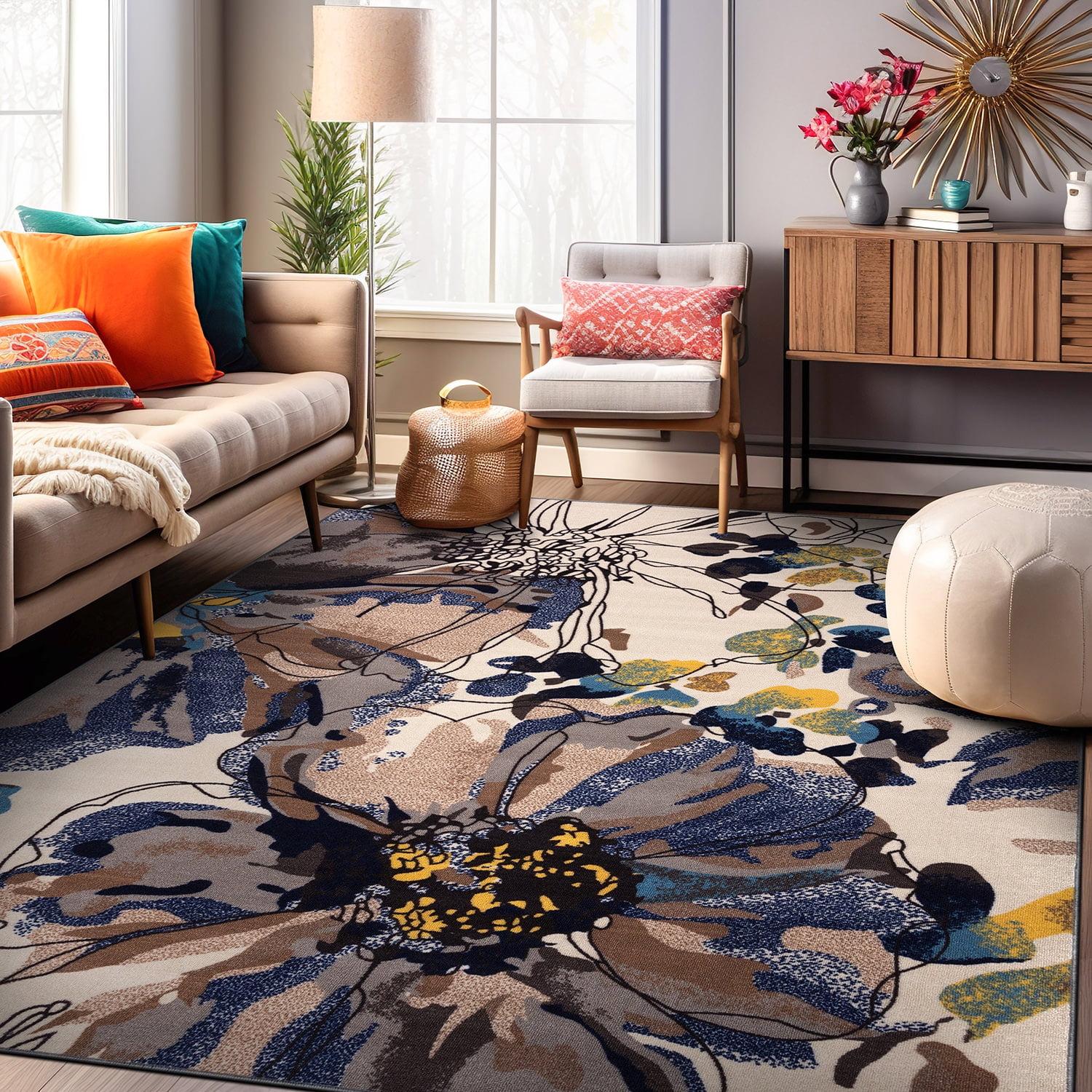 World Rug Gallery Modern Bright Flowers Non-Slip Area Rug