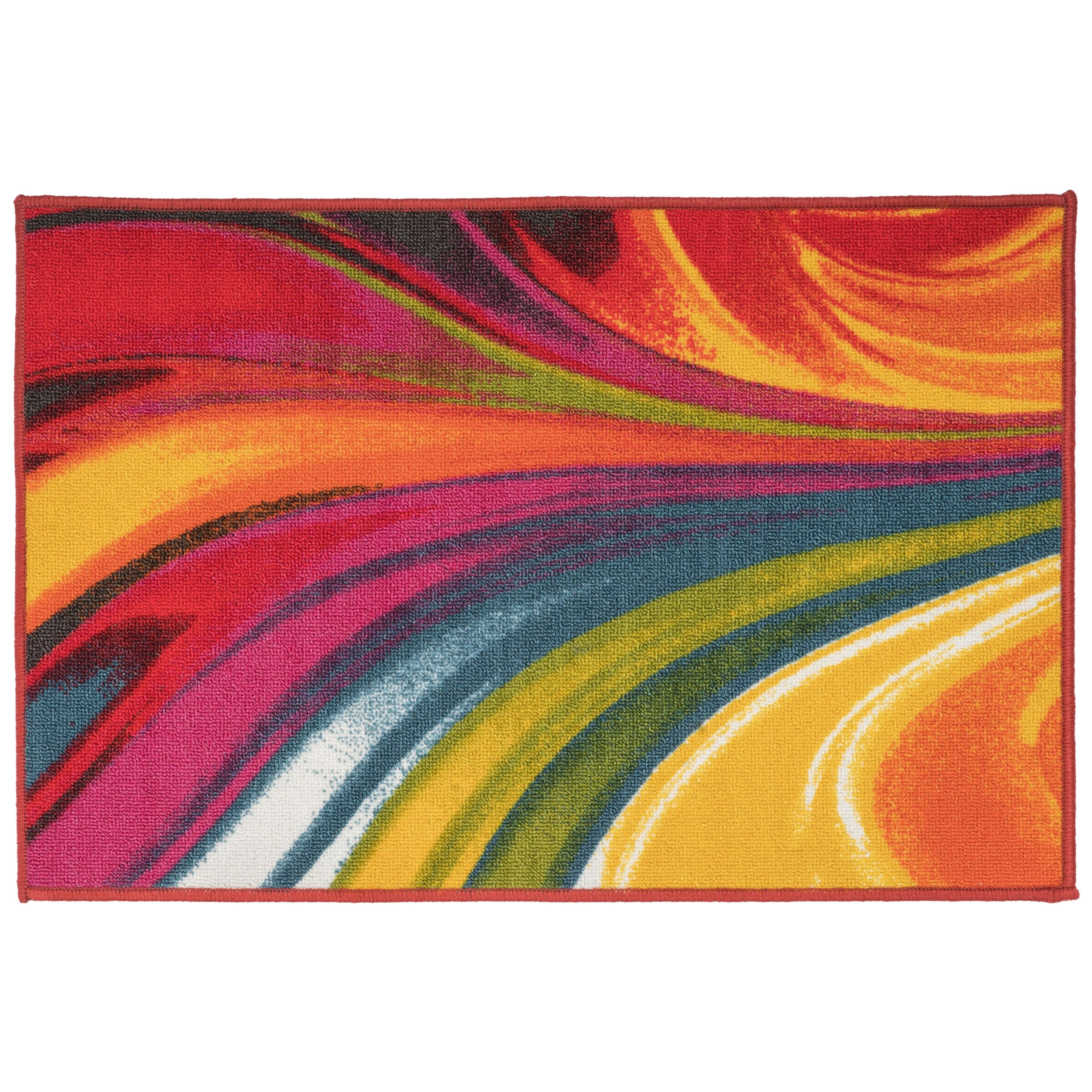 World Rug Gallery Modern Contemporary Waves Multicolored Non-slip (Non-skid) Area Rug - Multi 20" x 30"