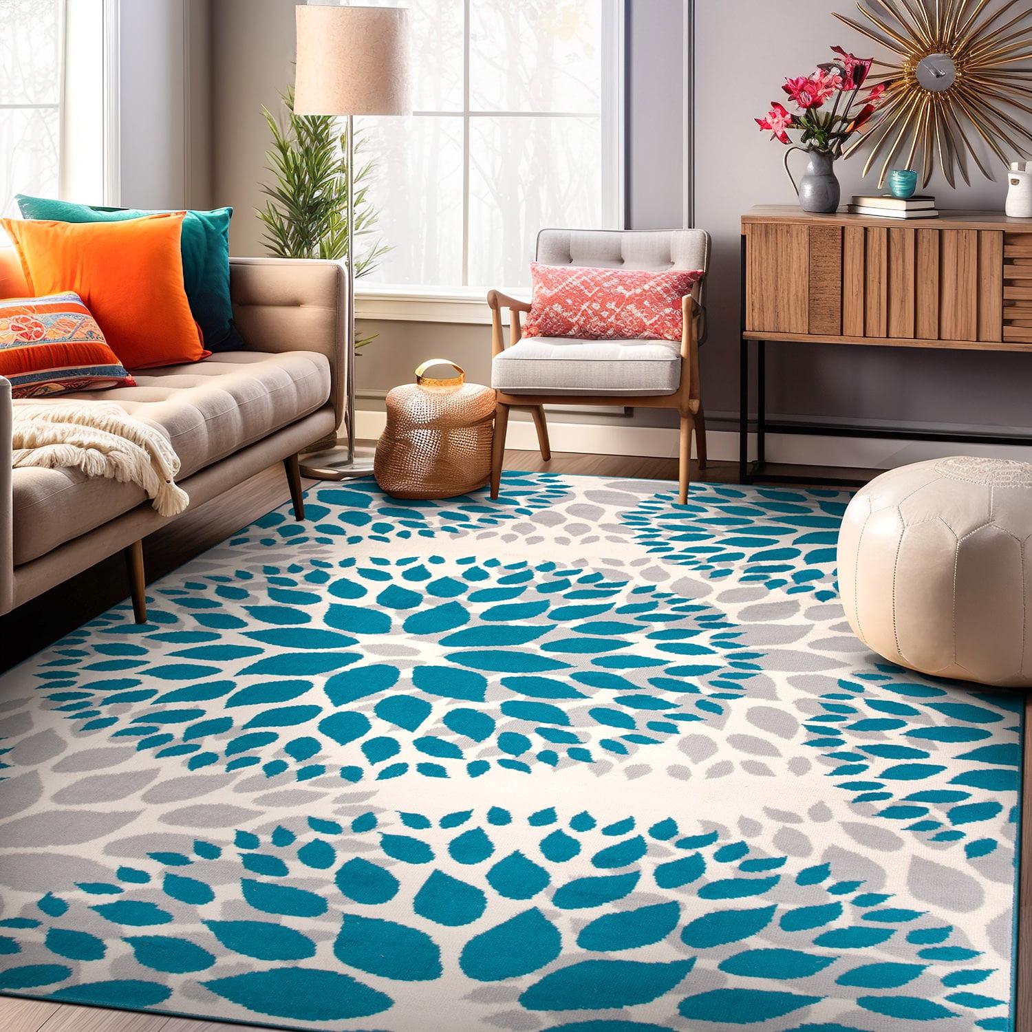 World Rug Gallery Modern Floral Circles Blue 7'6" x 9'5" Area Rug