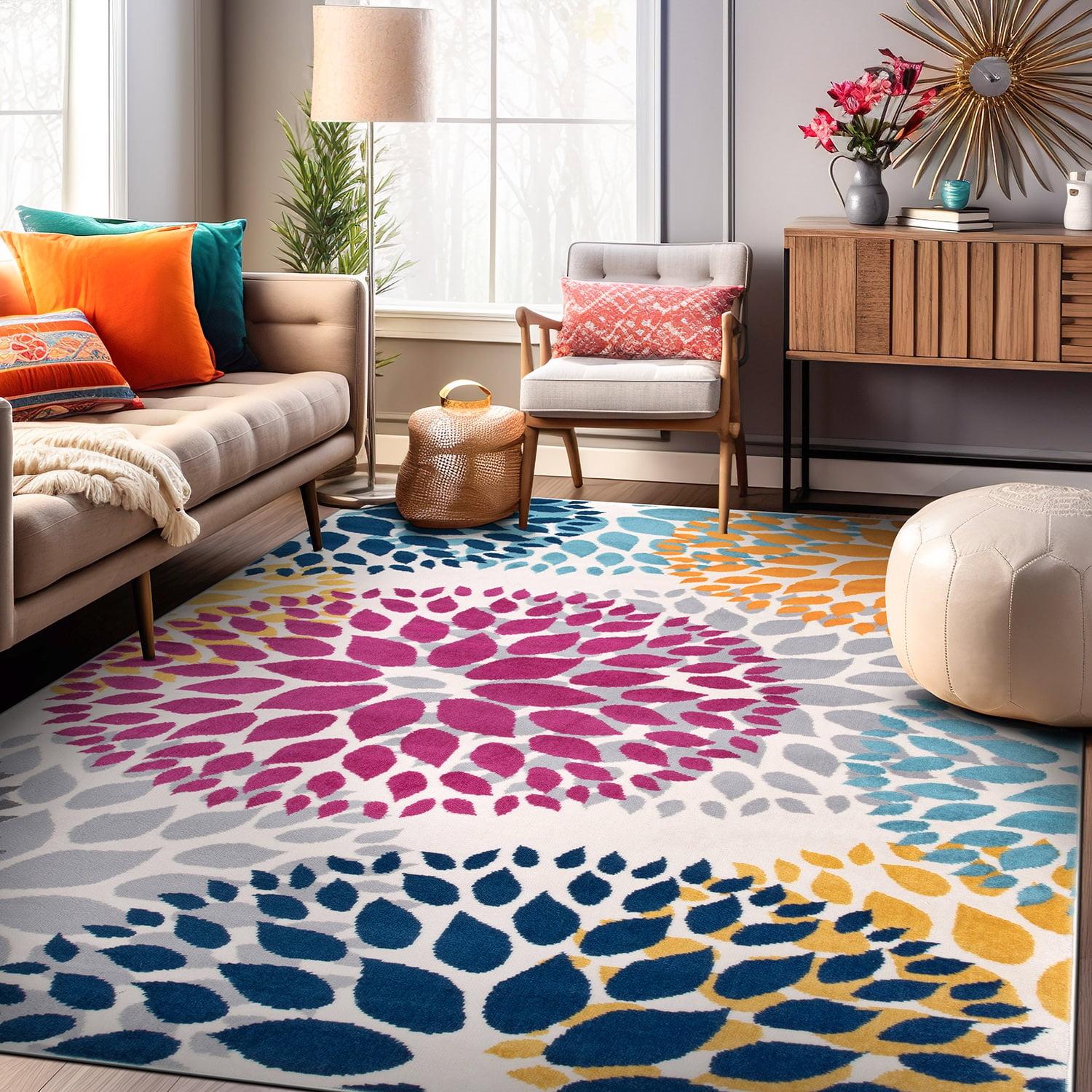 World Rug Gallery Modern Floral Circles Multi 5' x 7' Area Rug