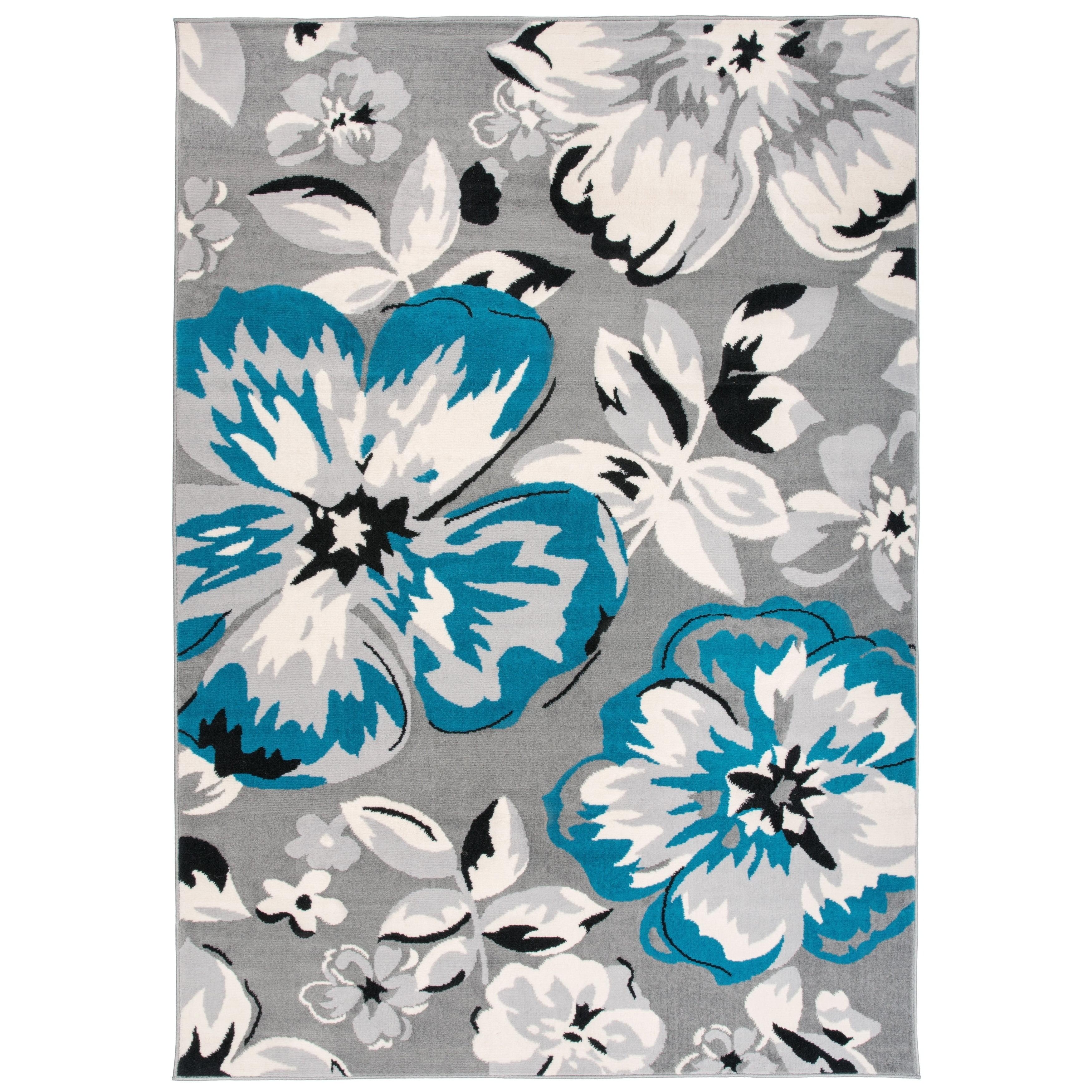 World Rug Gallery Modern Floral Design Blue 2' x 3' Area Rug