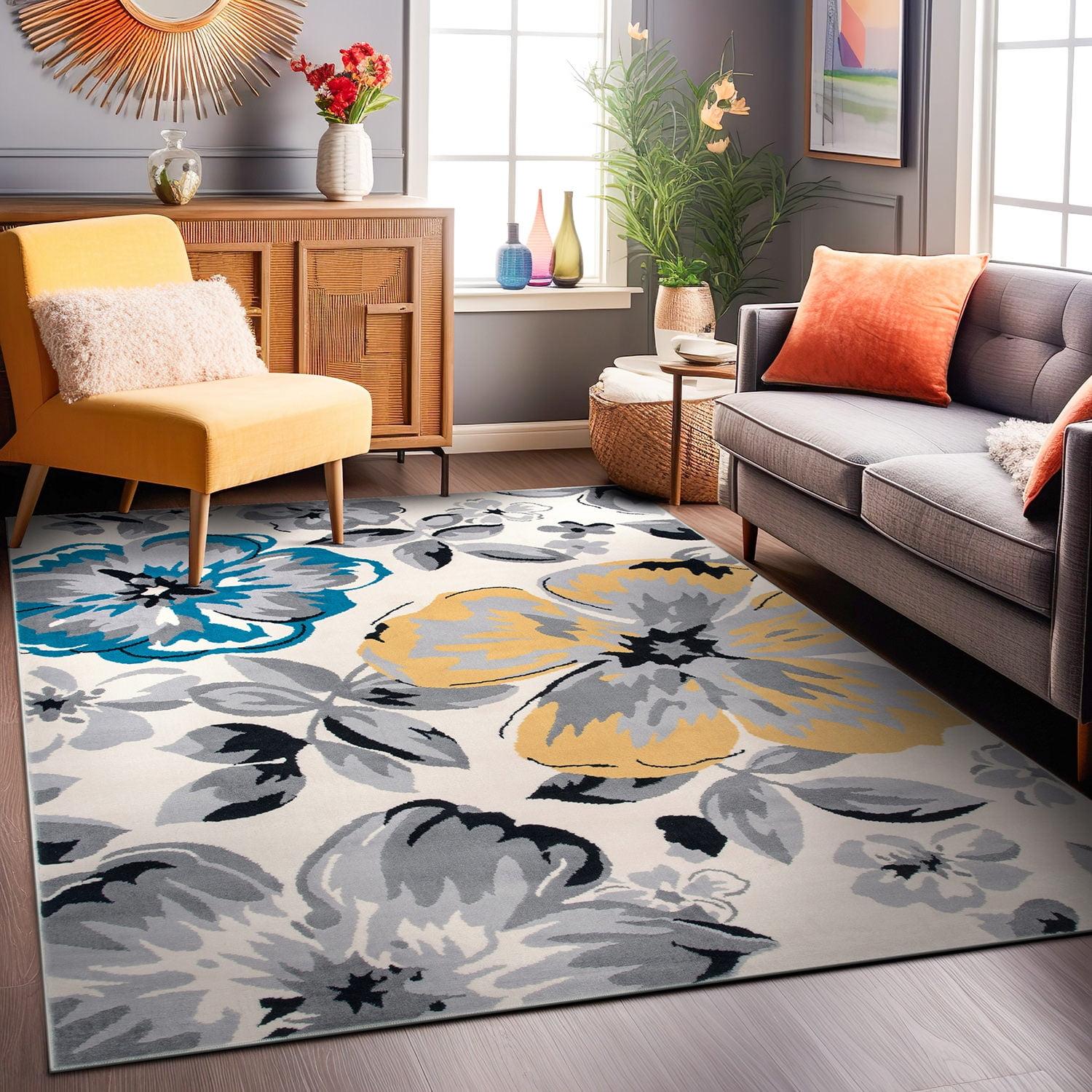 World Rug Gallery Modern Floral Design Cream 6'6" x 9' Area Rug