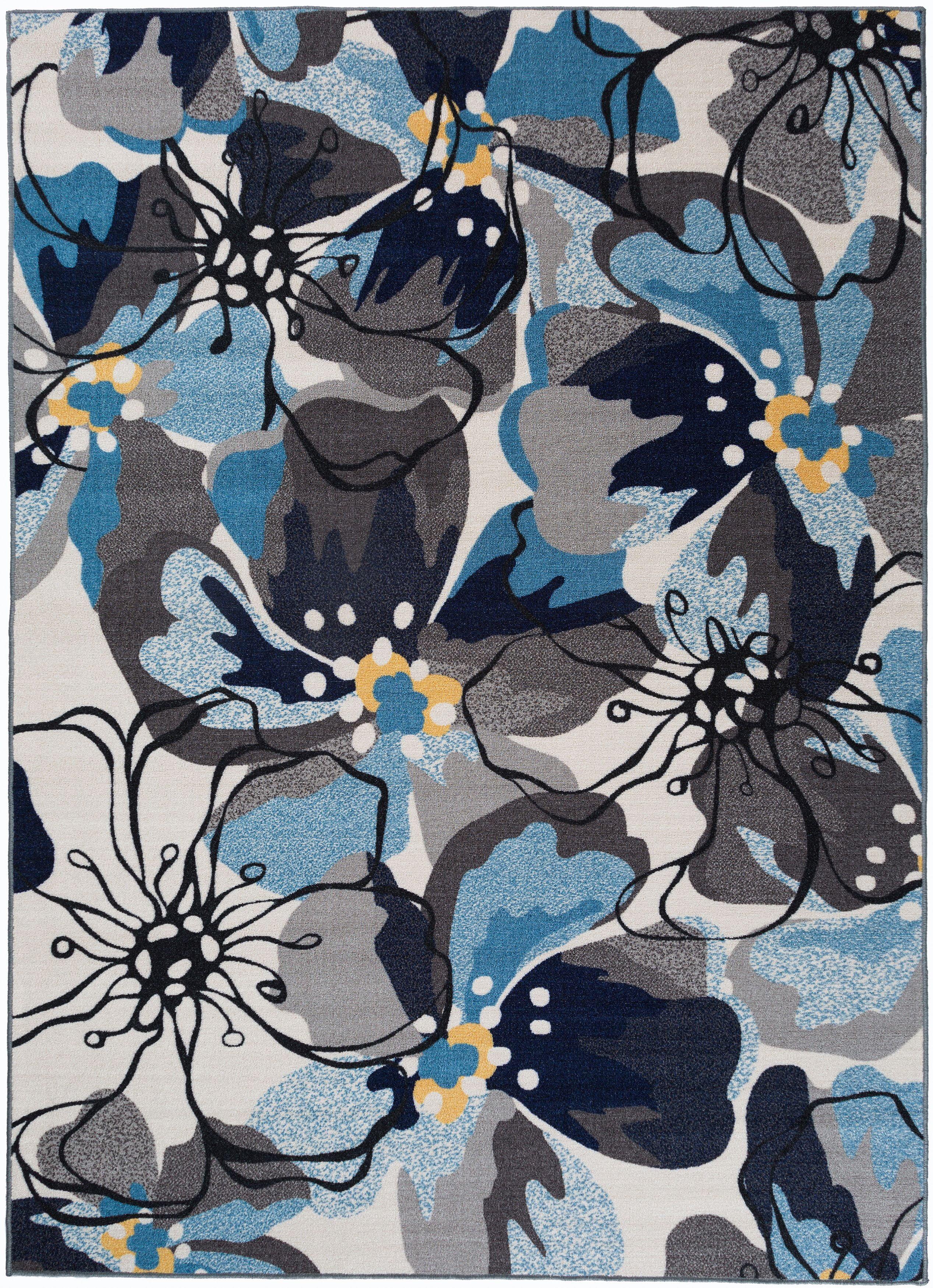 World Rug Gallery Modern Floral Non-Slip (Non-skid) Area Rug - Gray 7'10" x 10':  Low Pile,  Stain-Resistant,  Pet Friendly