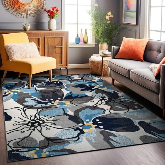 World Rug Gallery Modern Floral Non-Slip (Non-skid) Area Rug - Gray 3'3" x 5'