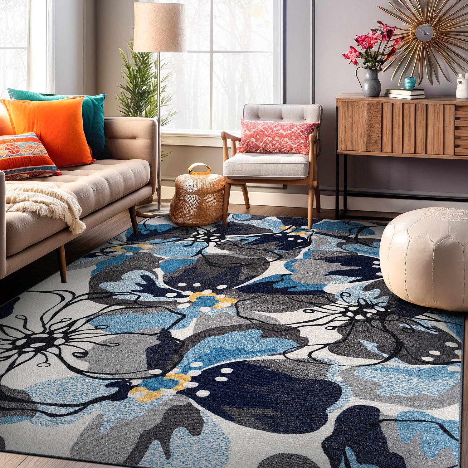 World Rug Gallery Modern Floral Non-Slip (Non-skid) Indoor Area Rug - Gray 5'3" x 7'3"