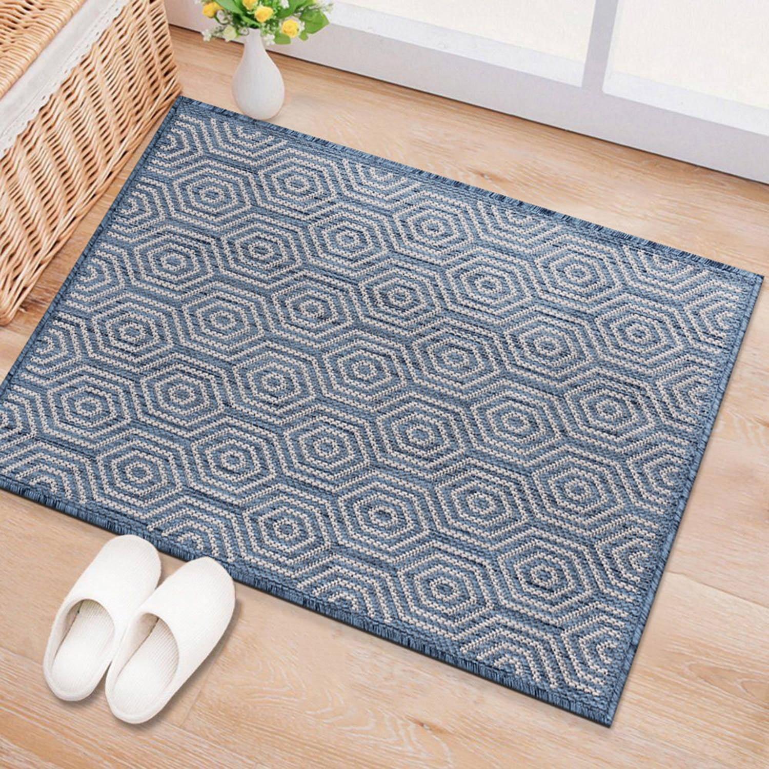World Rug Gallery Modern Geometric Textured Flat Weave Indoor/Outdoor Area Rug - BLUE 2'x3'