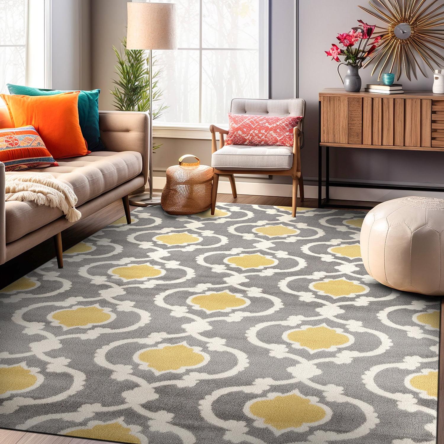 Elegant Gray & Yellow Trellis 5'3" x 7'3" Reversible Area Rug