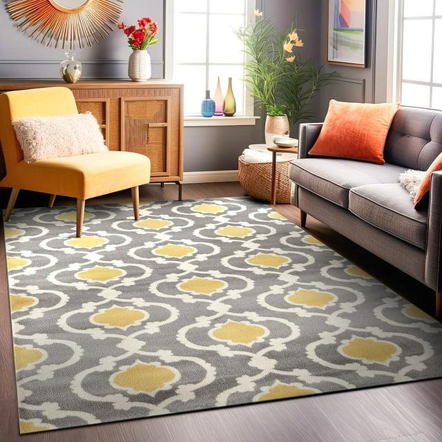 World Rug Gallery Moroccan Trellis Contemporary Indoor Area Rug - Yellow gray 6'6" x 9'
