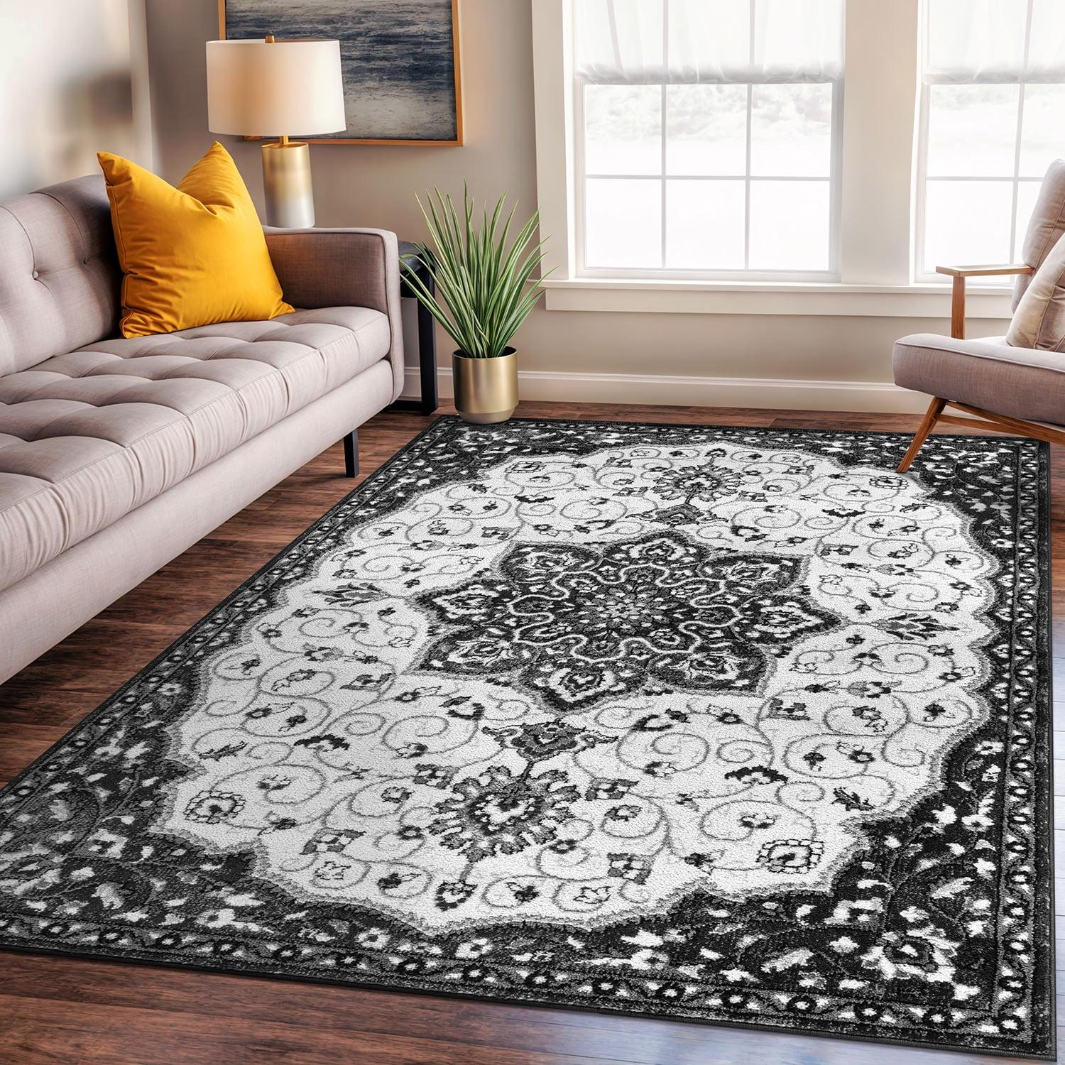 World Rug Gallery Traditional Medallion Area Rug - BLACK 5' X 7'