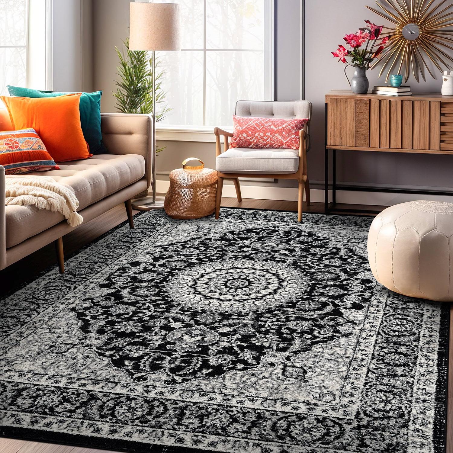 World Rug Gallery Traditional Oriental Medallion Area Rug Black 5'3"x7'3"