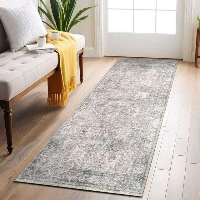 World Rug Gallery Transitional Distressed Vintage Machine Washable Area Rug- OLIVE 2'6"x7'