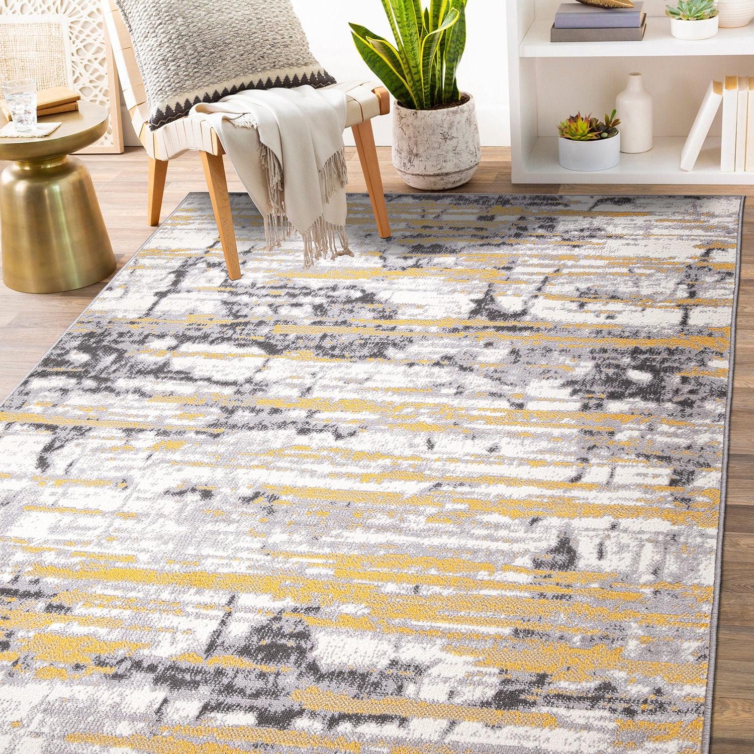 World Rug Gallery Vintage Abstract Modern Area Rug - Yellow 5' x 7'