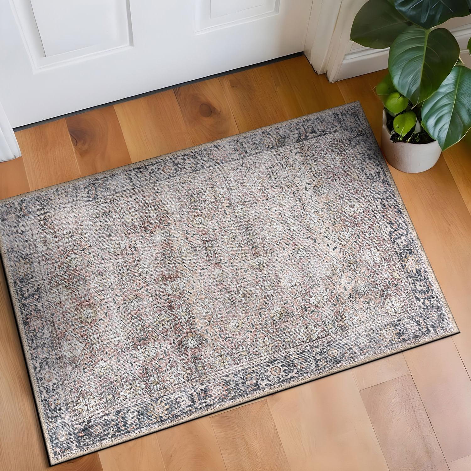 World Rug Gallery Vintage Distressed Machine Washable Non Slip Indoor Area Rug - OLIVE 2'x3'