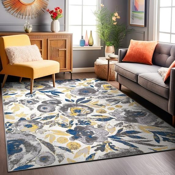 World Rug Gallery Vintage Modern Floral Area Rug - Cream 5' x 7':  Low Pile,  Stain-Resistant,  Machine Made,  Indoor Use