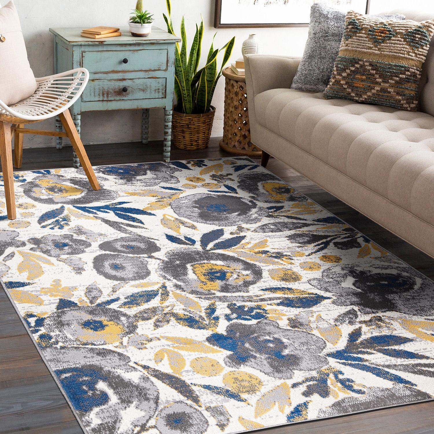 World Rug Gallery Vintage Modern Floral Area Rug - Cream 5' x 7':  Low Pile,  Stain-Resistant,  Machine Made,  Indoor Use