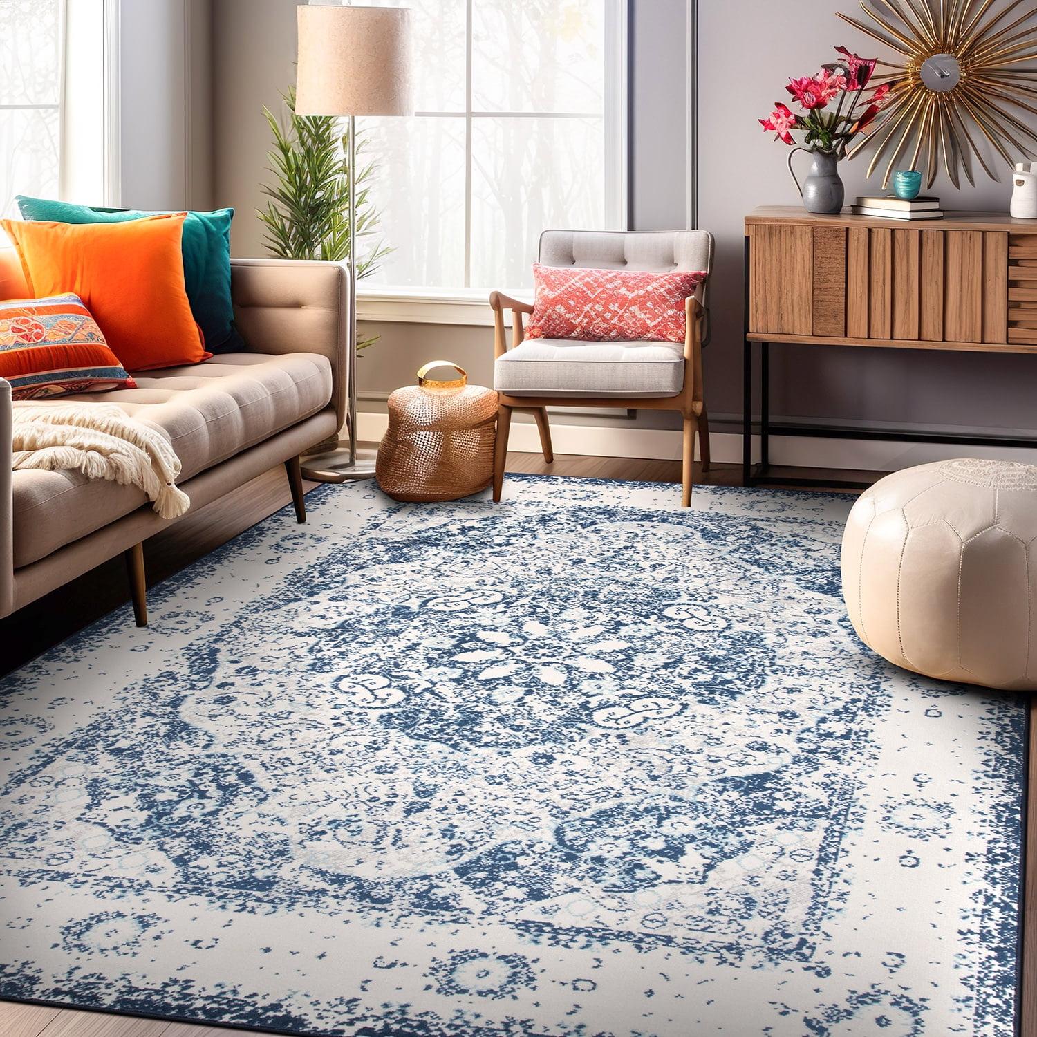 World Rug Gallery Vintage Oriental Distressed Medallion Blue 7'10" x 10' Area Rug
