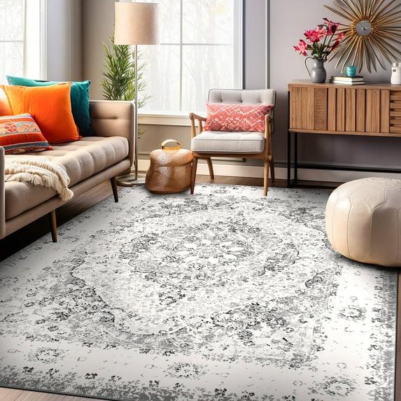 World Rug Gallery Vintage Oriental Distressed Medallion Gray 3'3" x 5' Area Rug:  Stain-Resistant,  Low Pile,  Pet Friendly