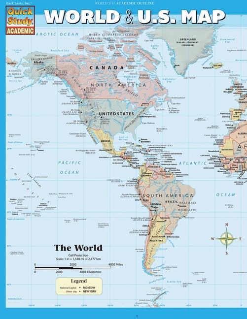 Laminated Folded World & U.S. Map Reference Guide