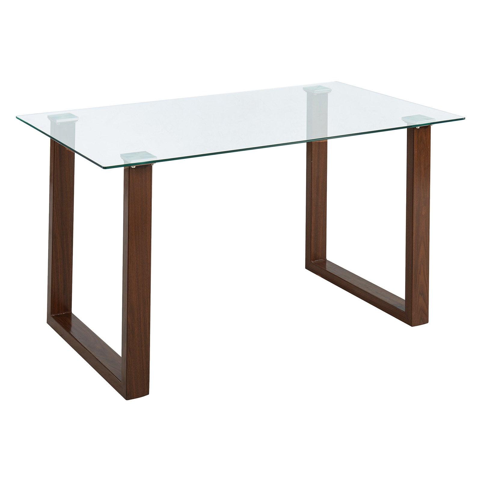 Walnut and Glass Rectangular Dining Table with Metal Legs