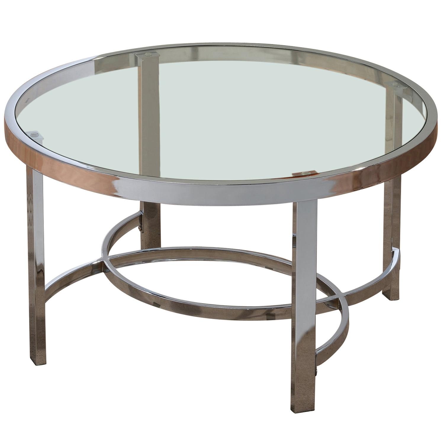 Contemporary Overlapping Chrome & Glass Round Coffee Table