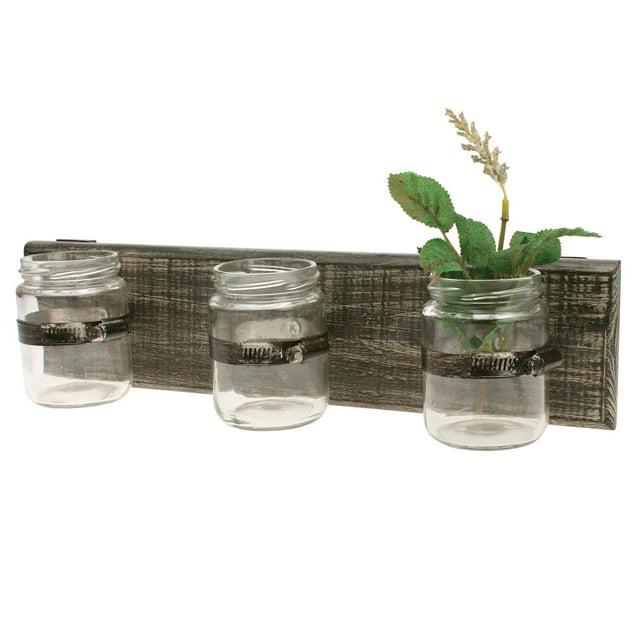 Worn Wood Wall Decor with 3 Glass Containers