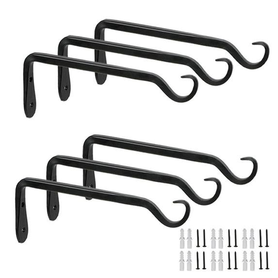 6-Pack 7" Plant Hanger Bracket - Forged Wrought Iron Powder-Coated Heavy Duty Wall Hook - Black Plant Hanging Hooks - Durable and Stable for Bird Feeders, Planters Indoor & Outdoor