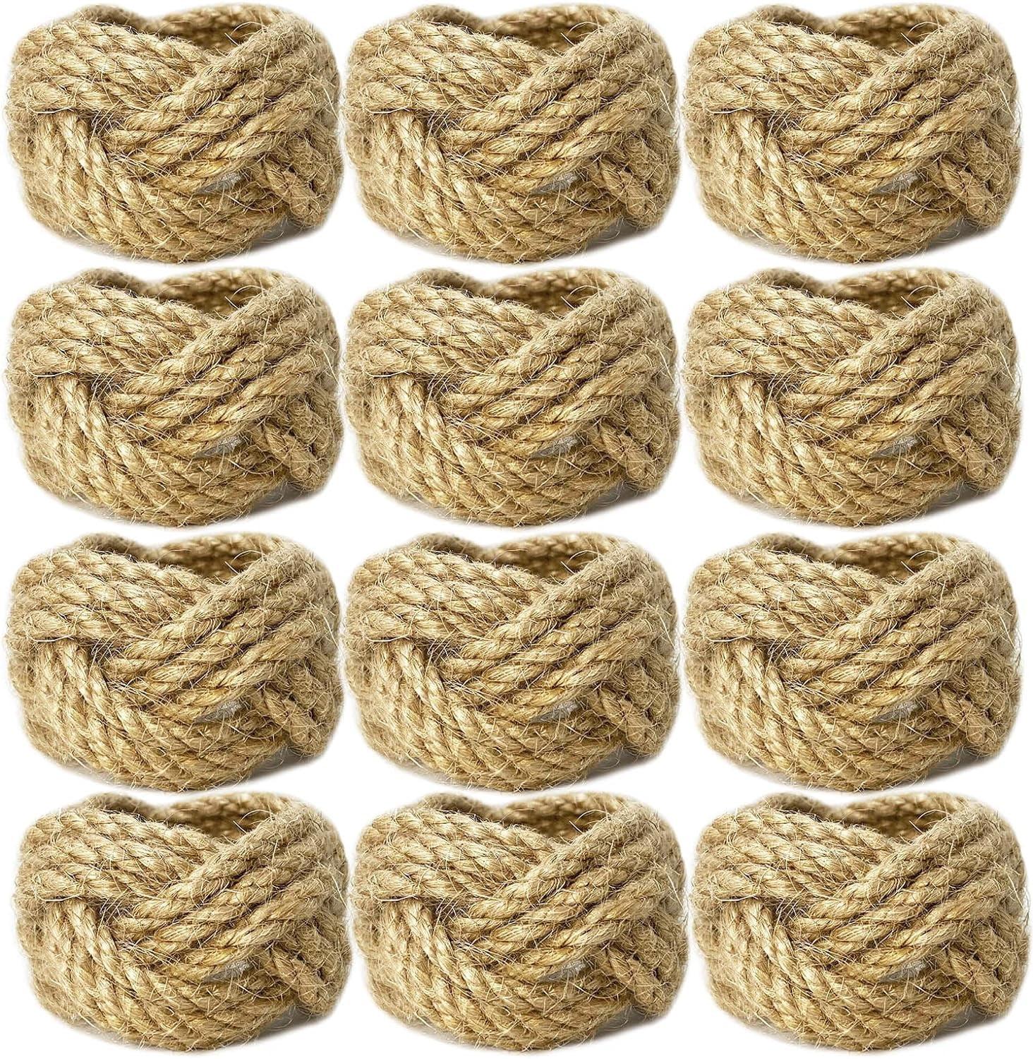 Woven Napkin Rings Set of 12 Farmhouse Napkin Rings Bulk Burlap Jute Napkin Rings for Dinning Table, Nautical Napkin Rings Table Decor for Party Gathering Banquet Wedding Birthday Natural
