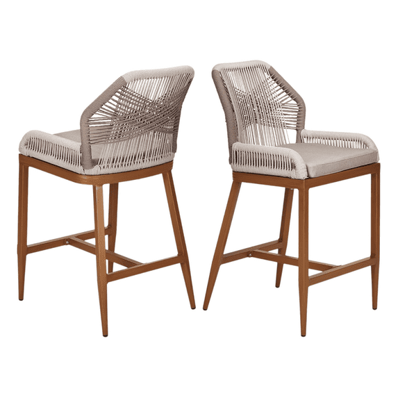 George Oliver 2 Pack Counter Height Bar Stools , Sponge Outdoor High Stool Set, Home Back Dining Chair With Backrest And Arm-Gray