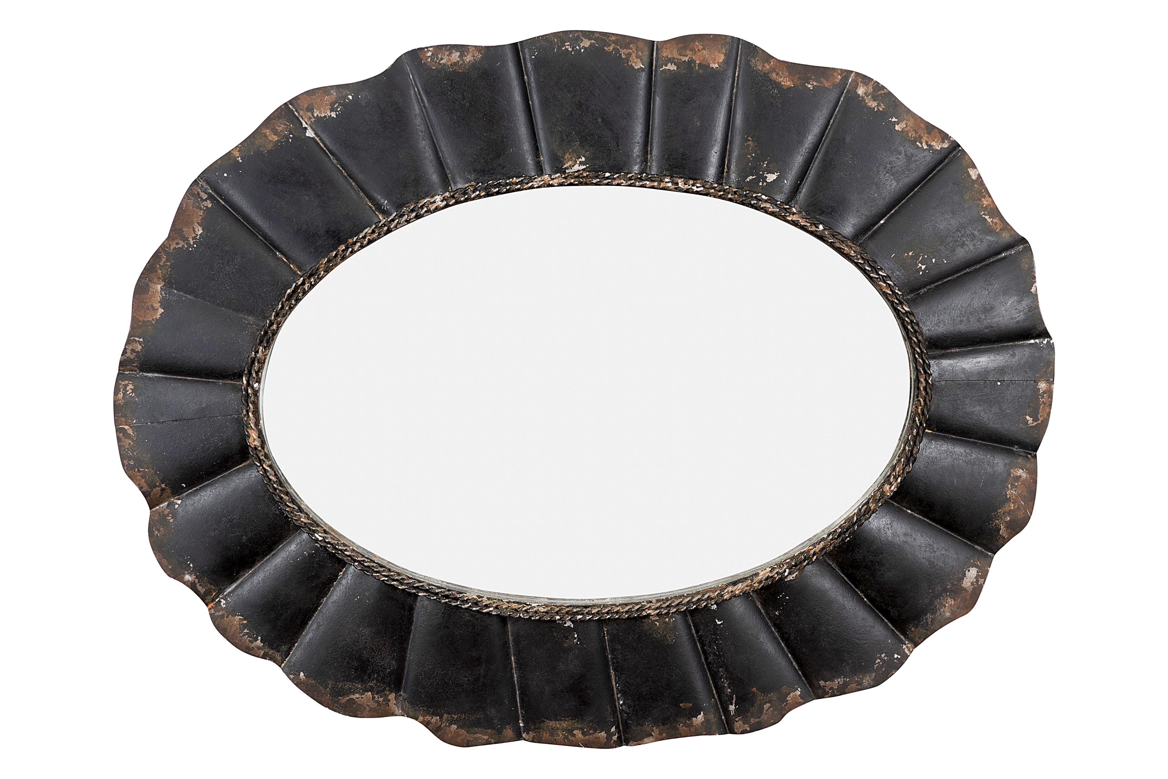 Creative Co-Op Distressed Metal Scalloped Oval Wall Mirror, Black