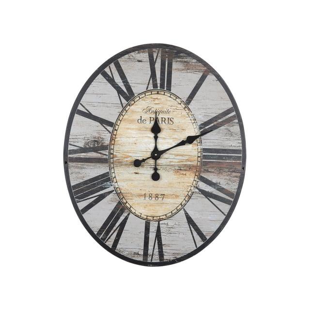 Woven Paths 29" Oval Distressed Grey Wood Wall Clock