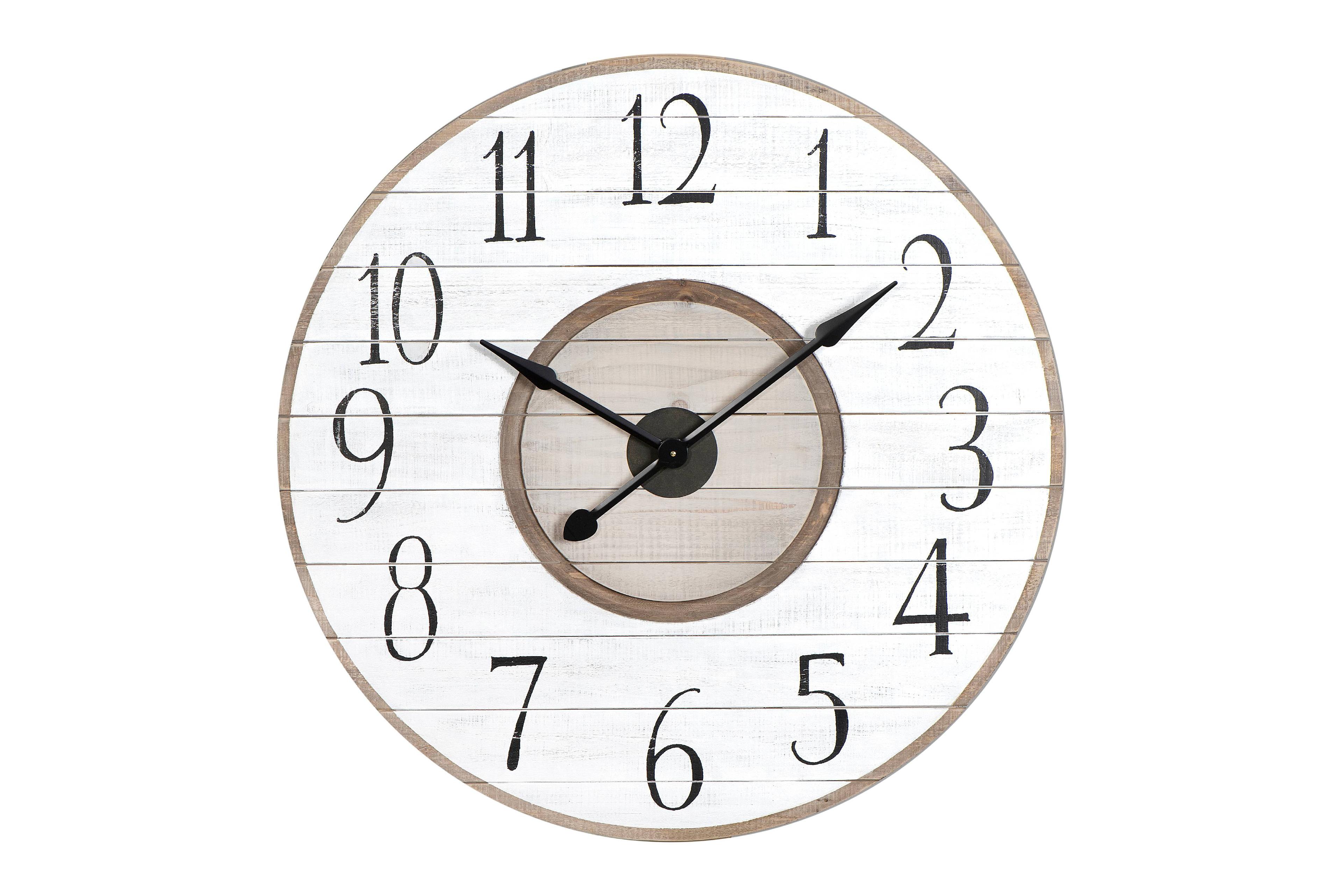 36" Round Distressed Wood Slat Clock White - Storied Home: Modern Analog, Indoor Use