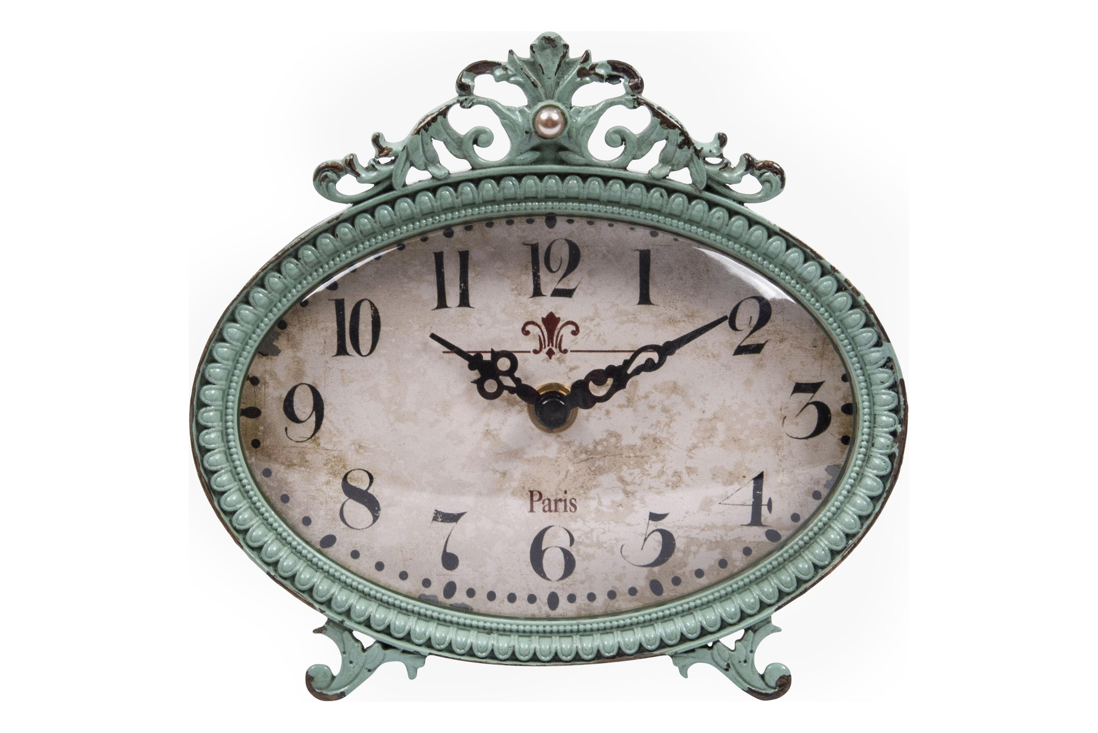 Woven Paths 6.5" x 2" x 6.25" Antique Style Pewter Mantel Clock in Distressed Aqua