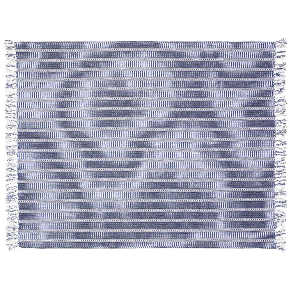 Striped Fringed Woven Cotton Throw Blanket