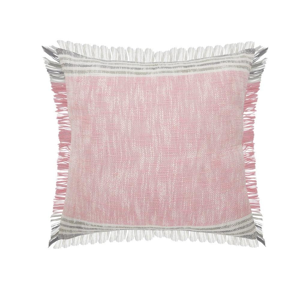 Woven Paths Charles Casual Cabin Fringed Throw Pillow, Pink/Gray/White, 20" x 20"