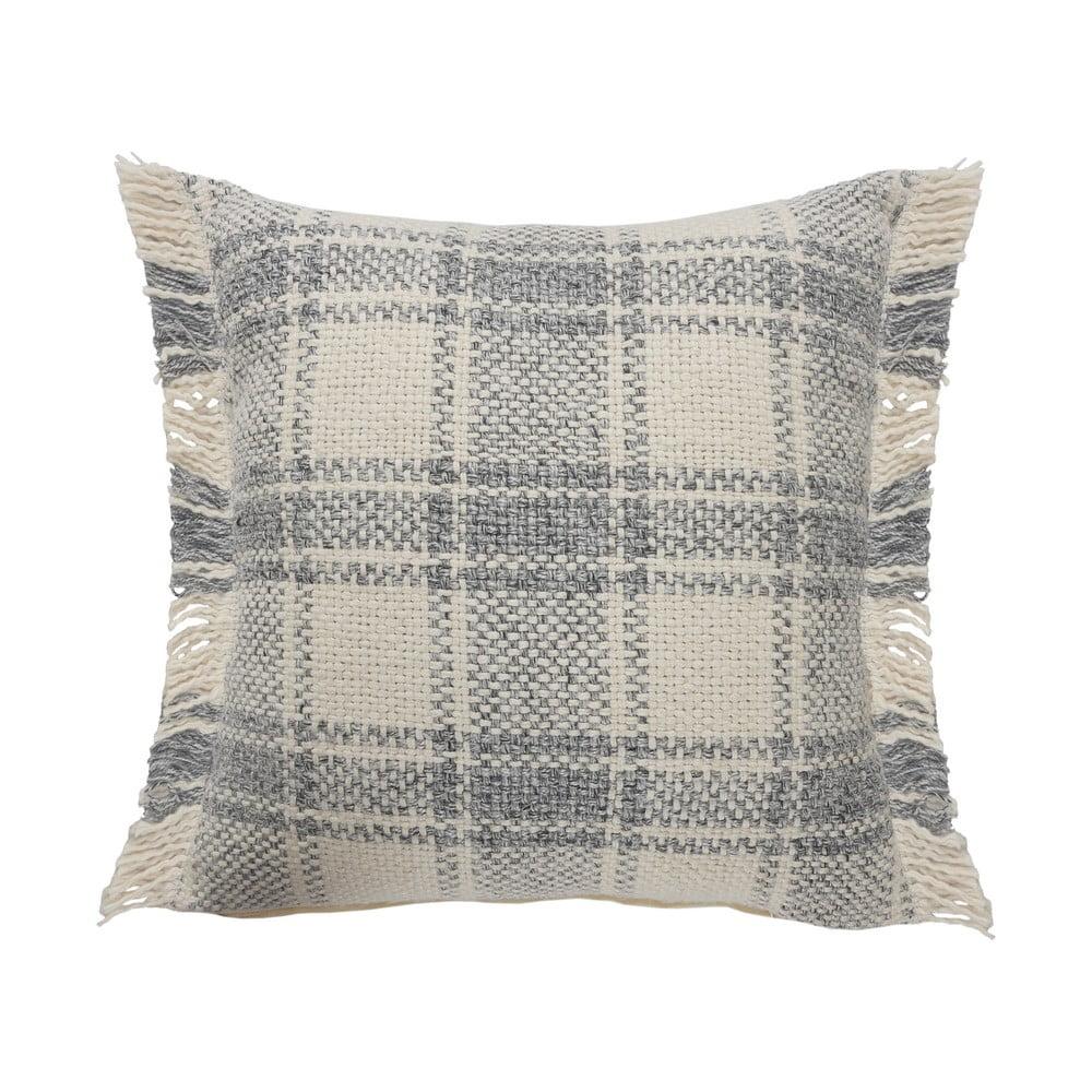 Charles 20" Gray Plaid Cotton Fringed Throw Pillow