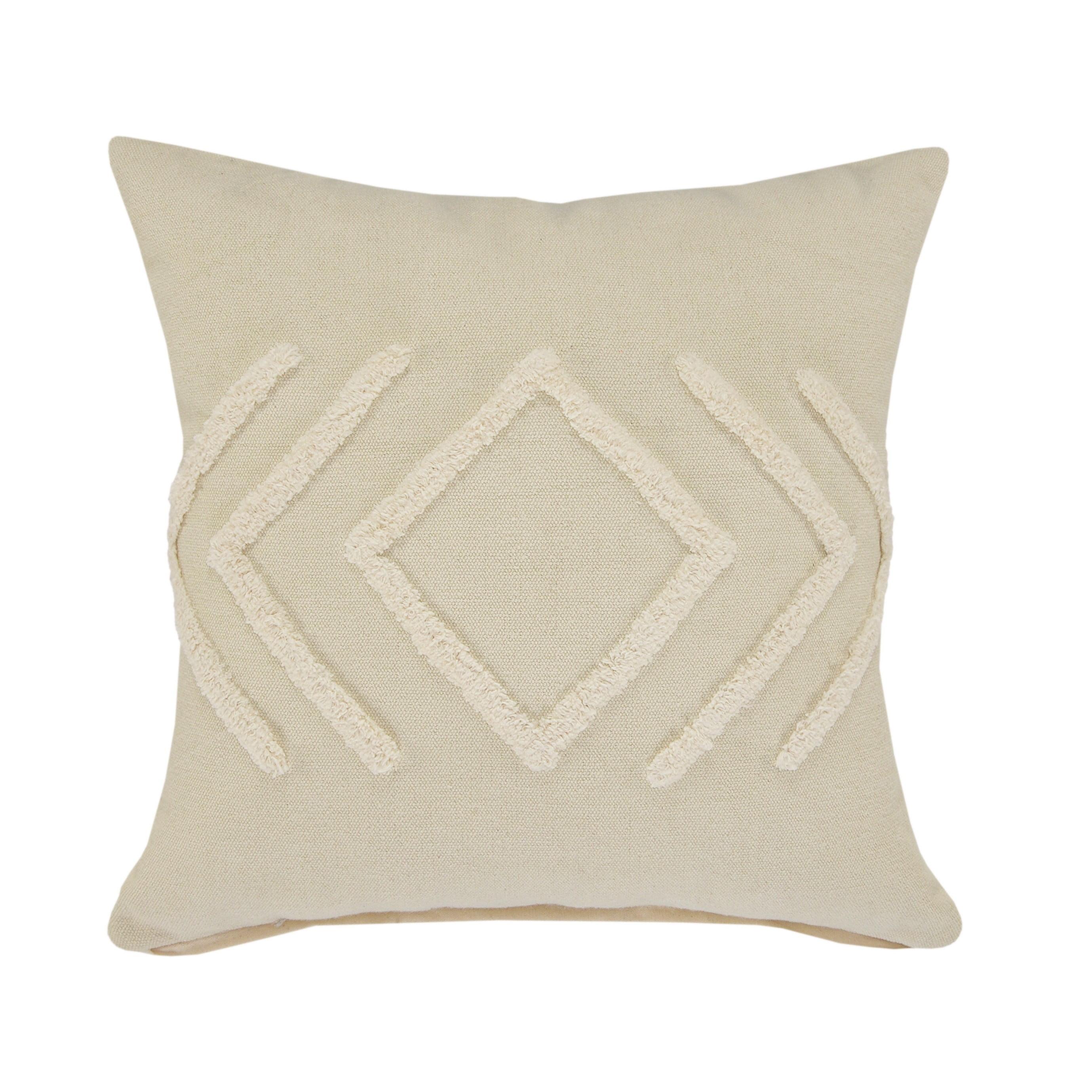 Off-White Cotton Diamond Tufted 20" Square Throw Pillow