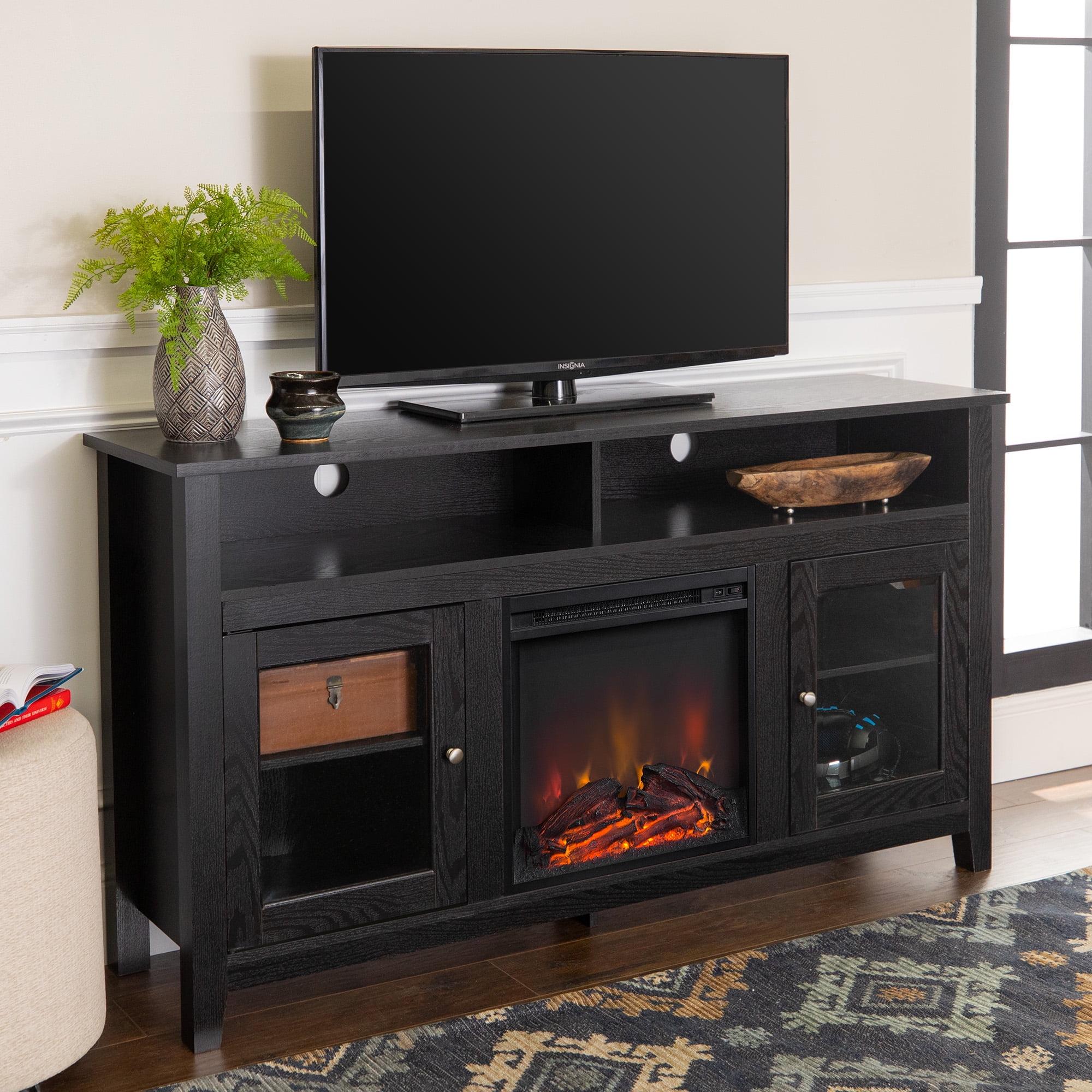 Black 58" MDF Highboy Electric Fireplace TV Stand with Cabinet