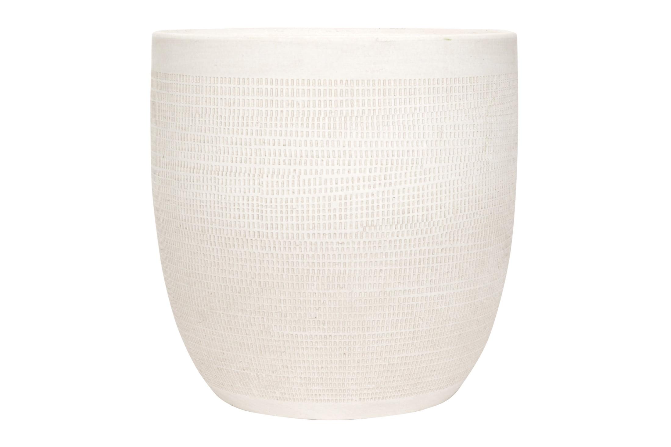 Large Matte White Embossed Stoneware Indoor/Outdoor Planter