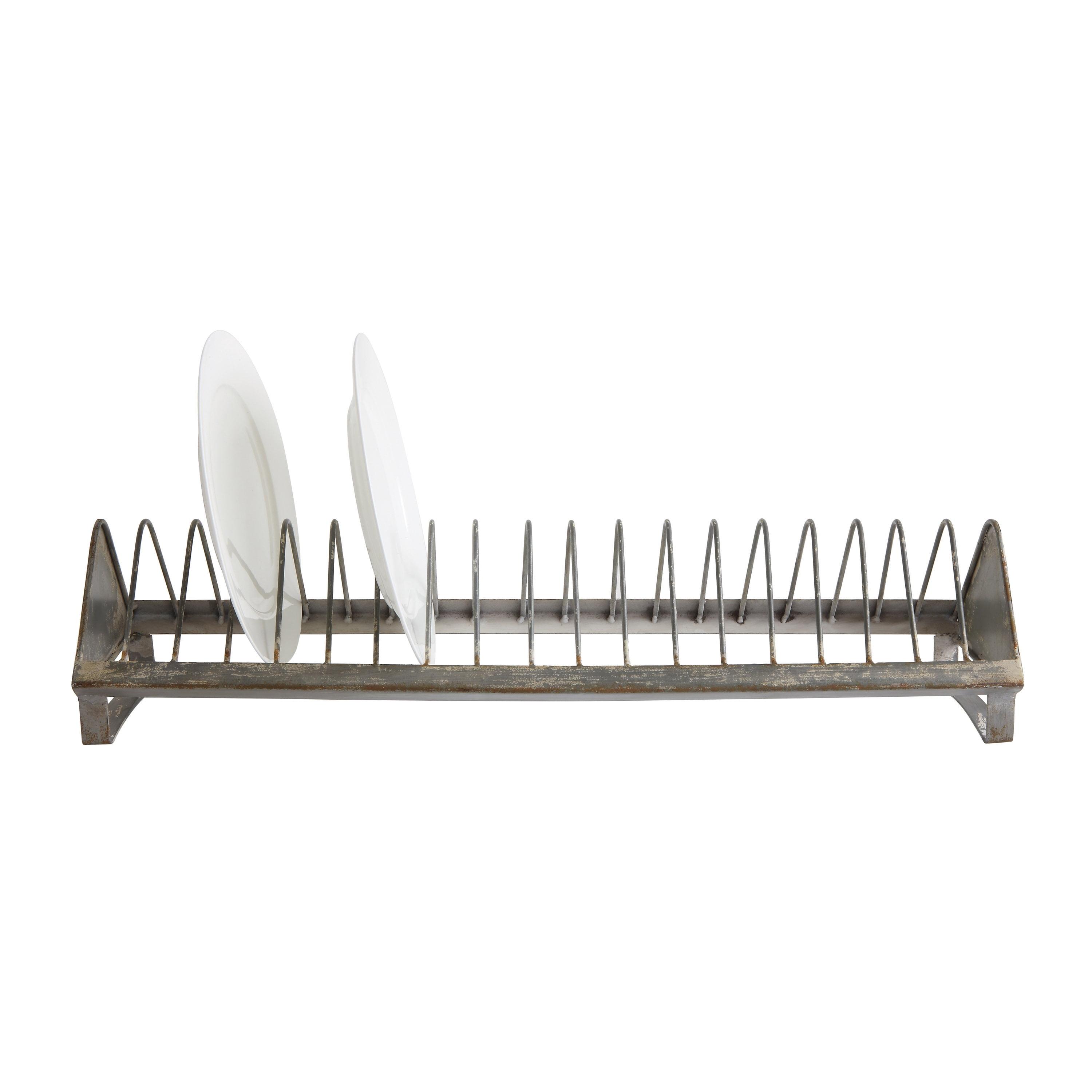 Rustic Gray Metal 18-Slot Plate Rack