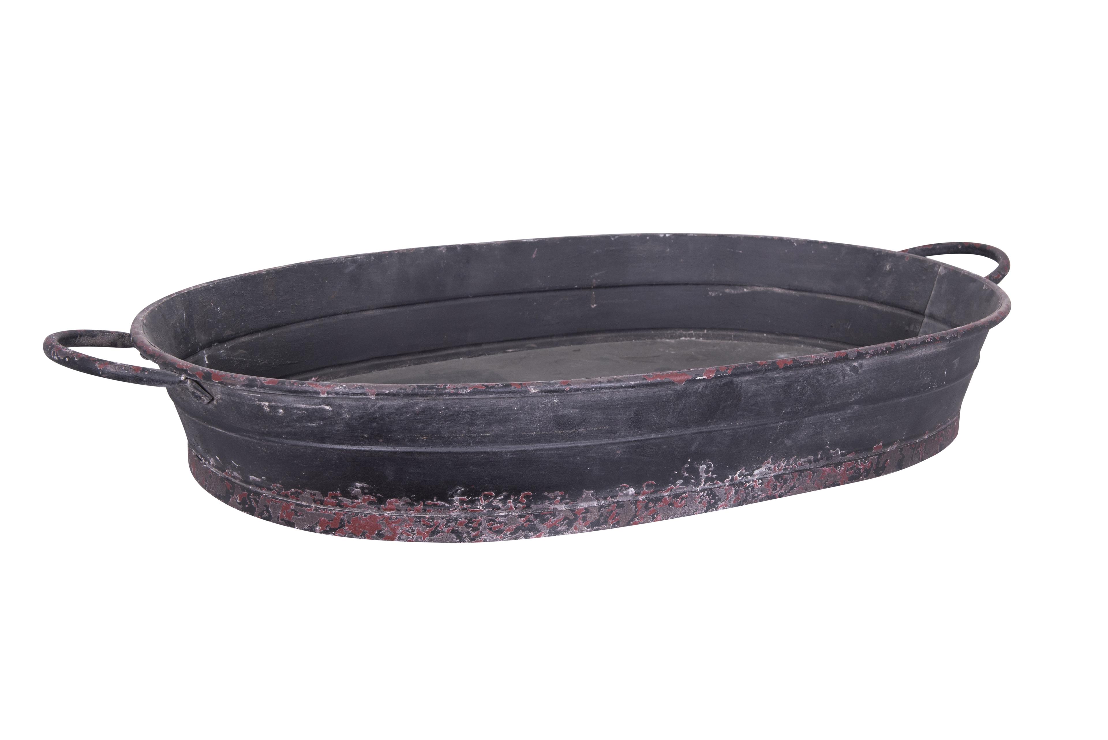 Rustic Oval Distressed Metal Serving Tray - Black