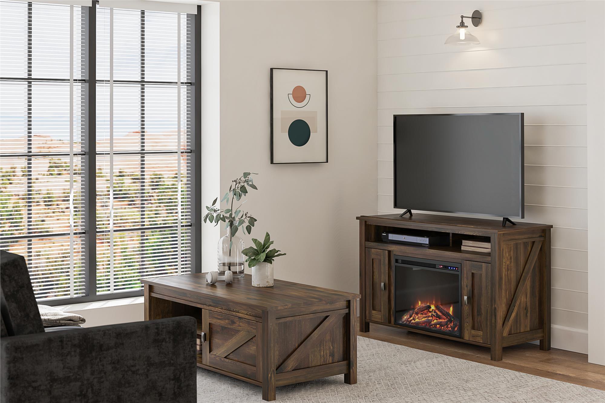 Rustic Brown Electric Fireplace TV Console with Cabinets