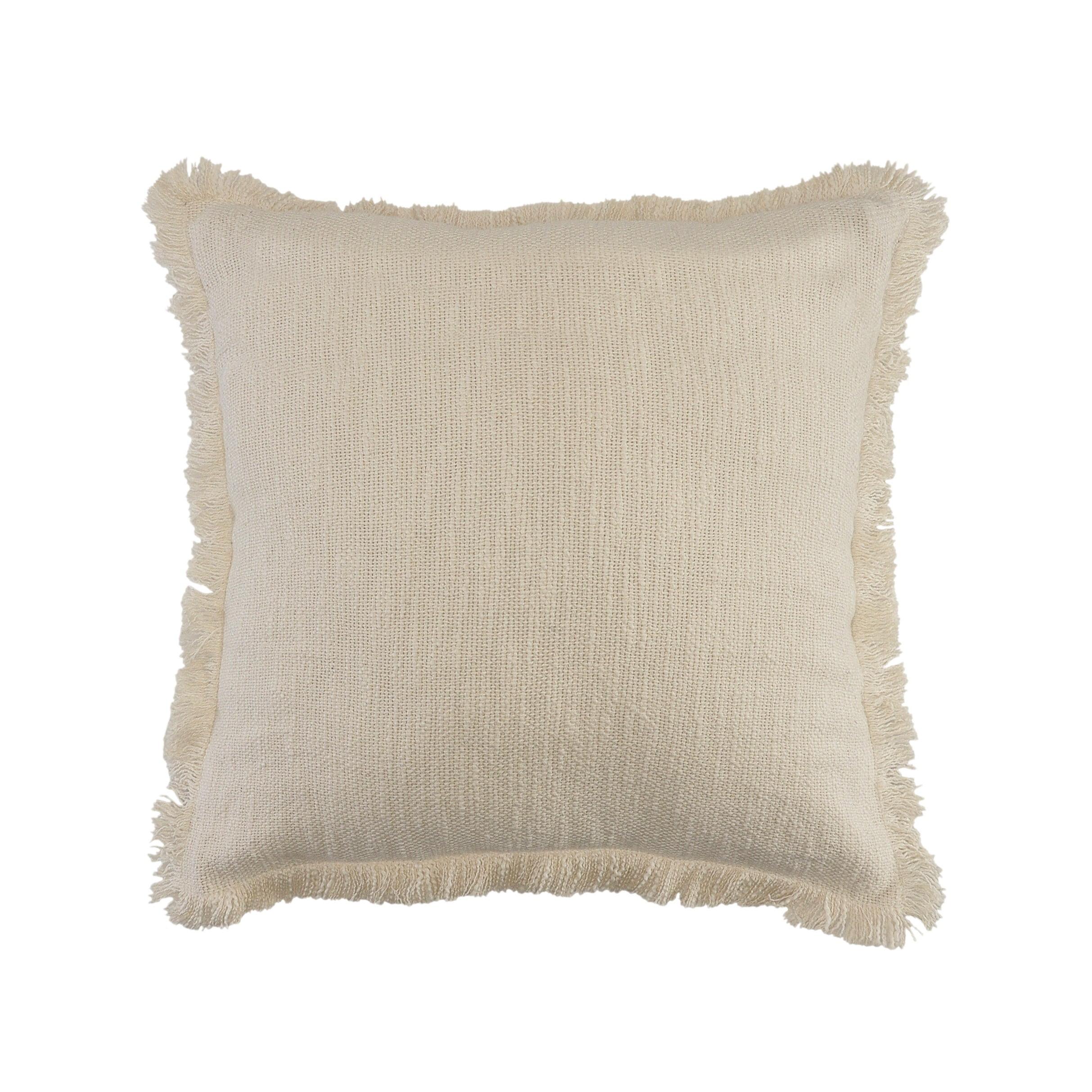 Woven Paths Bennett 20" x 20" Fringed Off-White Cotton Adult Decorative Throw Pillow