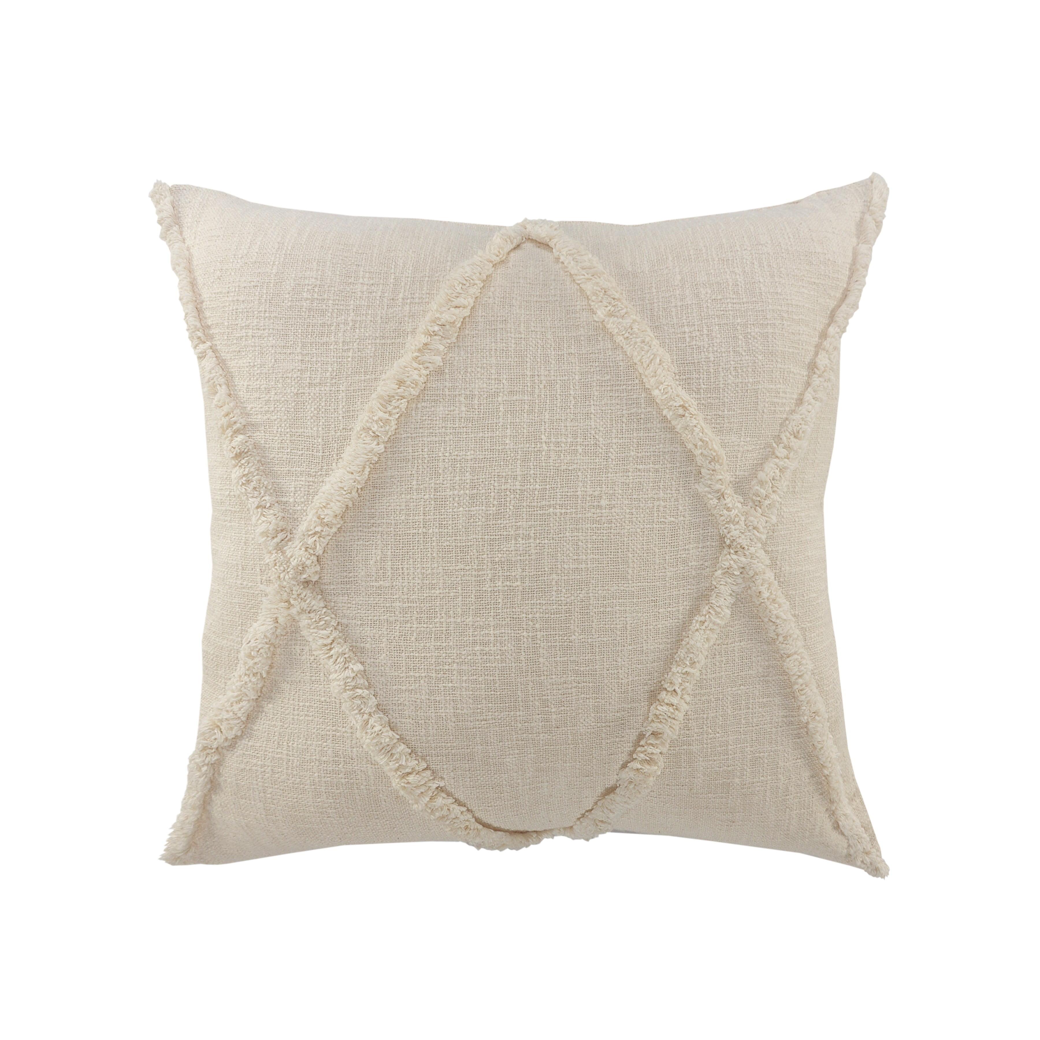 Woven Paths Sara 20" x 20" Beige Shag Diamond Cotton Adult Decorative Throw Pillow