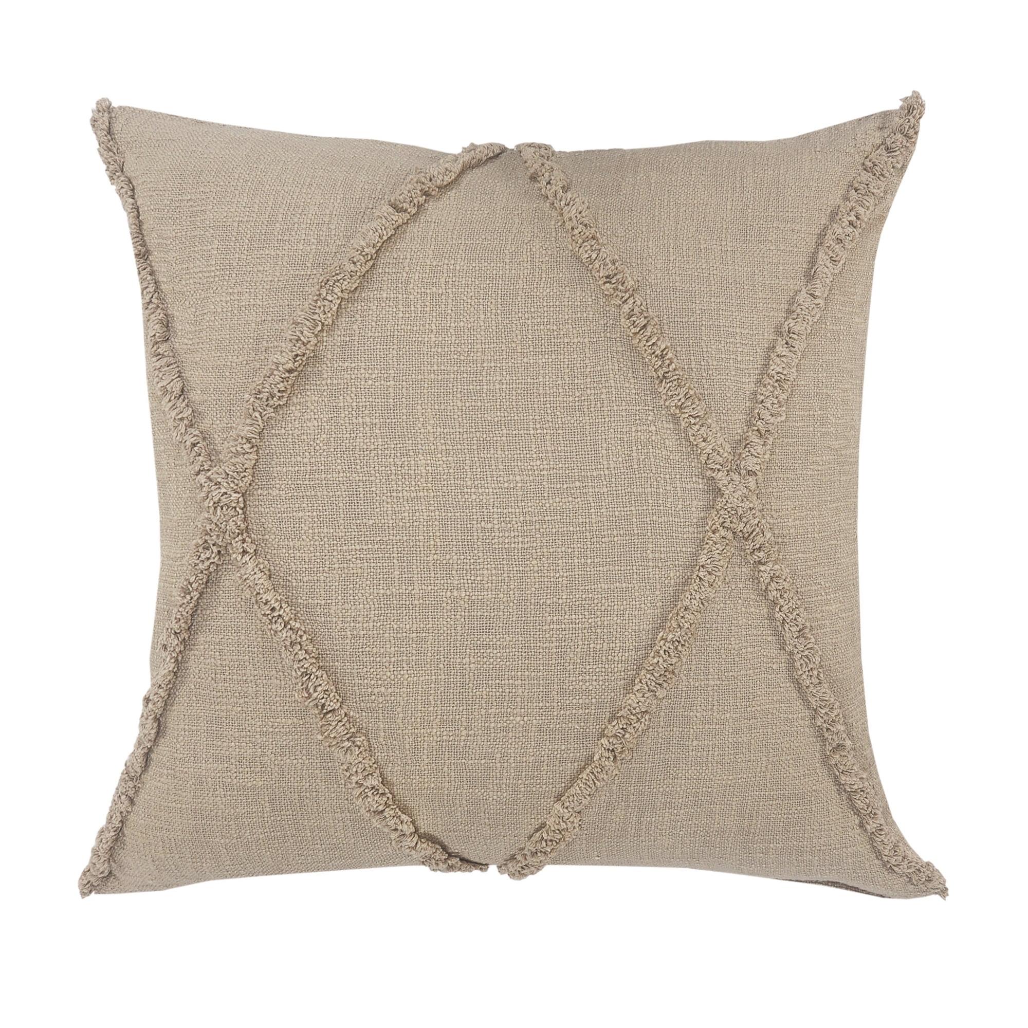 Woven Paths Sara 20" x 20" Taupe Shag Diamond Cotton Adult Decorative Throw Pillow