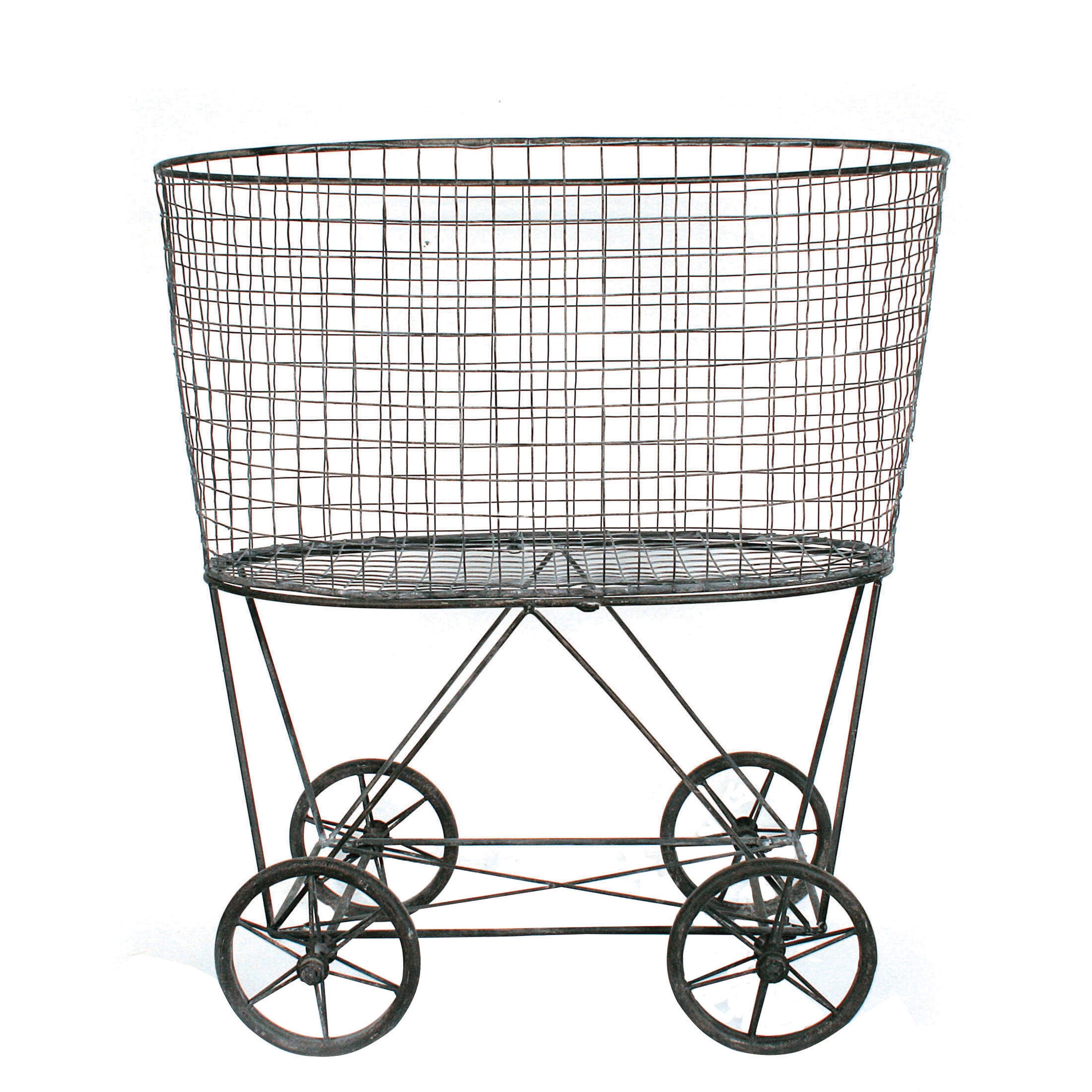 Metal Vintage Laundry Basket with Wheels - Storied Home: Garment Storage, Multipurpose Basket