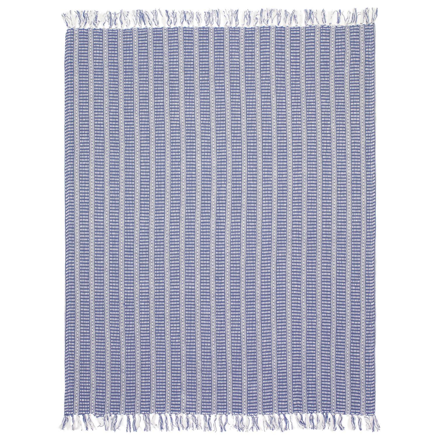 Striped Fringed Woven Cotton Throw Blanket