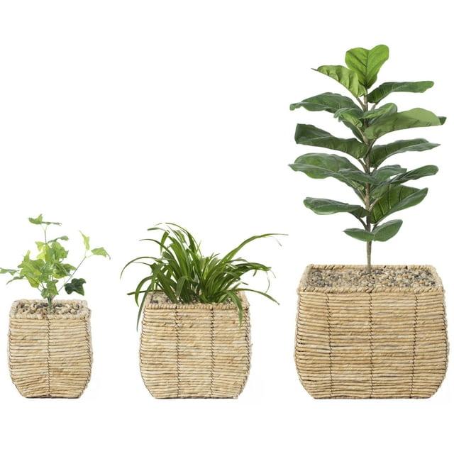 Vintiquewise Woven Square Flower Pot Planter with Leak-Proof Plastic Lining - Medium