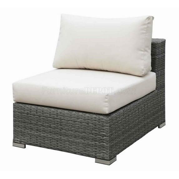 Woven Wicker and Fabric Upholstered Armless Chair, Gray and Off White - Saltoro Sherpi