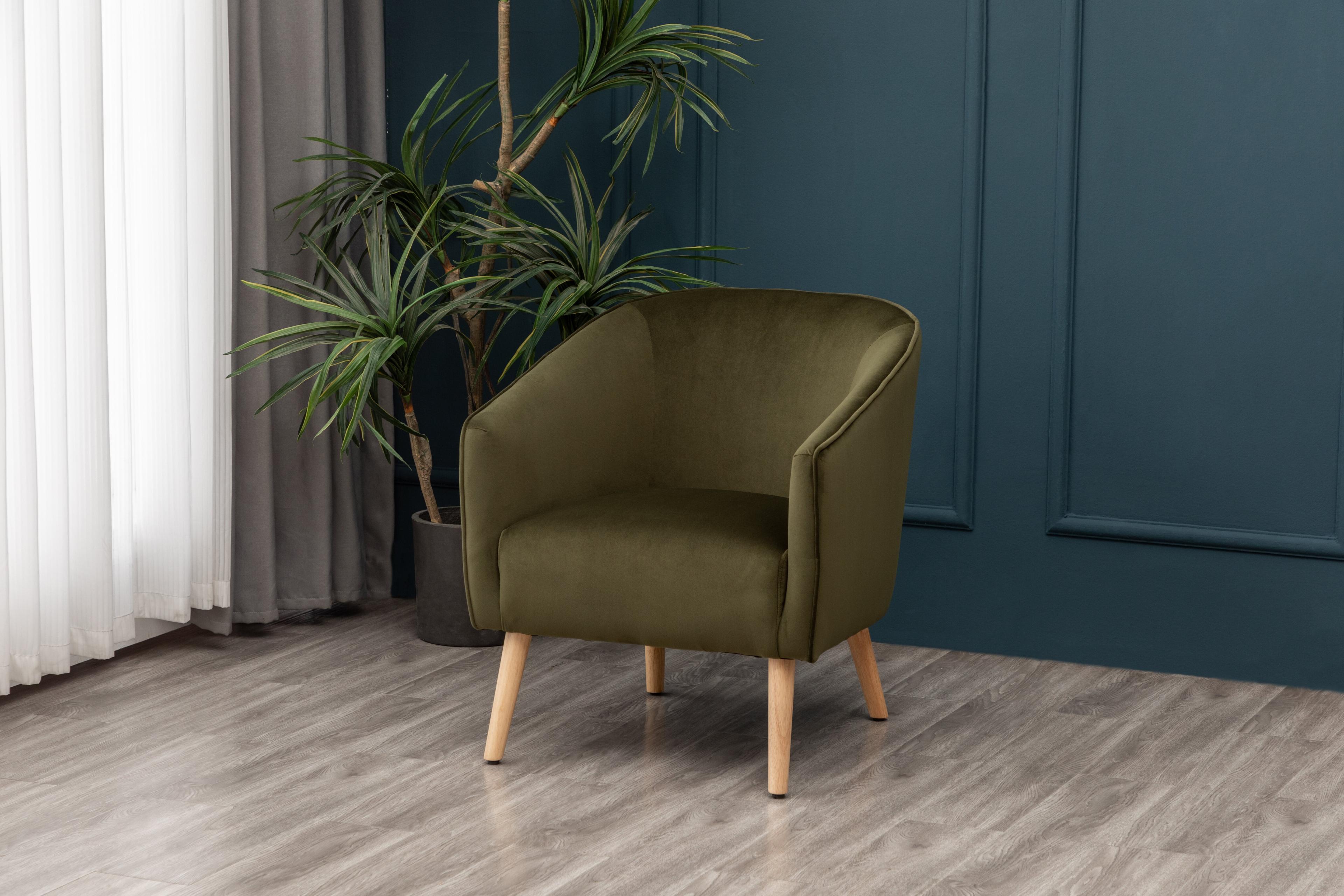 WOVENBYRD Modern Barrel Accent Chair Sage Green Velvet: Upholstered Luxury Glam Furniture, Plywood Frame